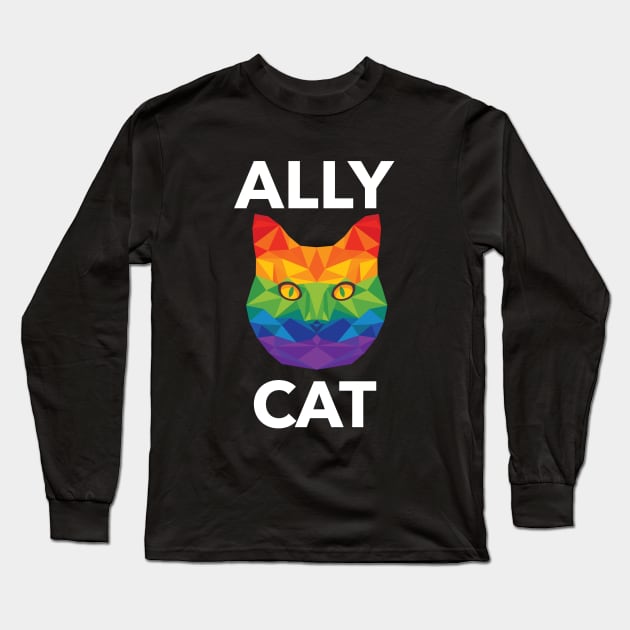 LGBTQ | Ally Cat | Pride Gift | Be Kind | Funny LGBTQ Gift Idea | Cat Lover | Kitty Lover | Love Is Love | Rainbow Long Sleeve T-Shirt by Pomorino